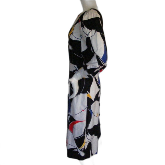 Vintage Dress, S, Abstract print, Shoulder pads, 3/4 sleeve, Low back, Buttons - Picture 6 of 8